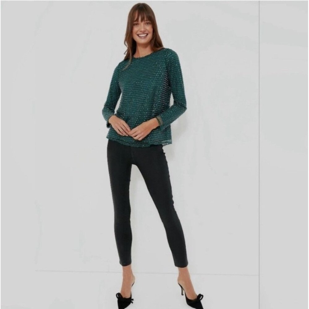 Hyacinth House Tuckernuck Green Gemma Sequin Blouse Size Small NWT